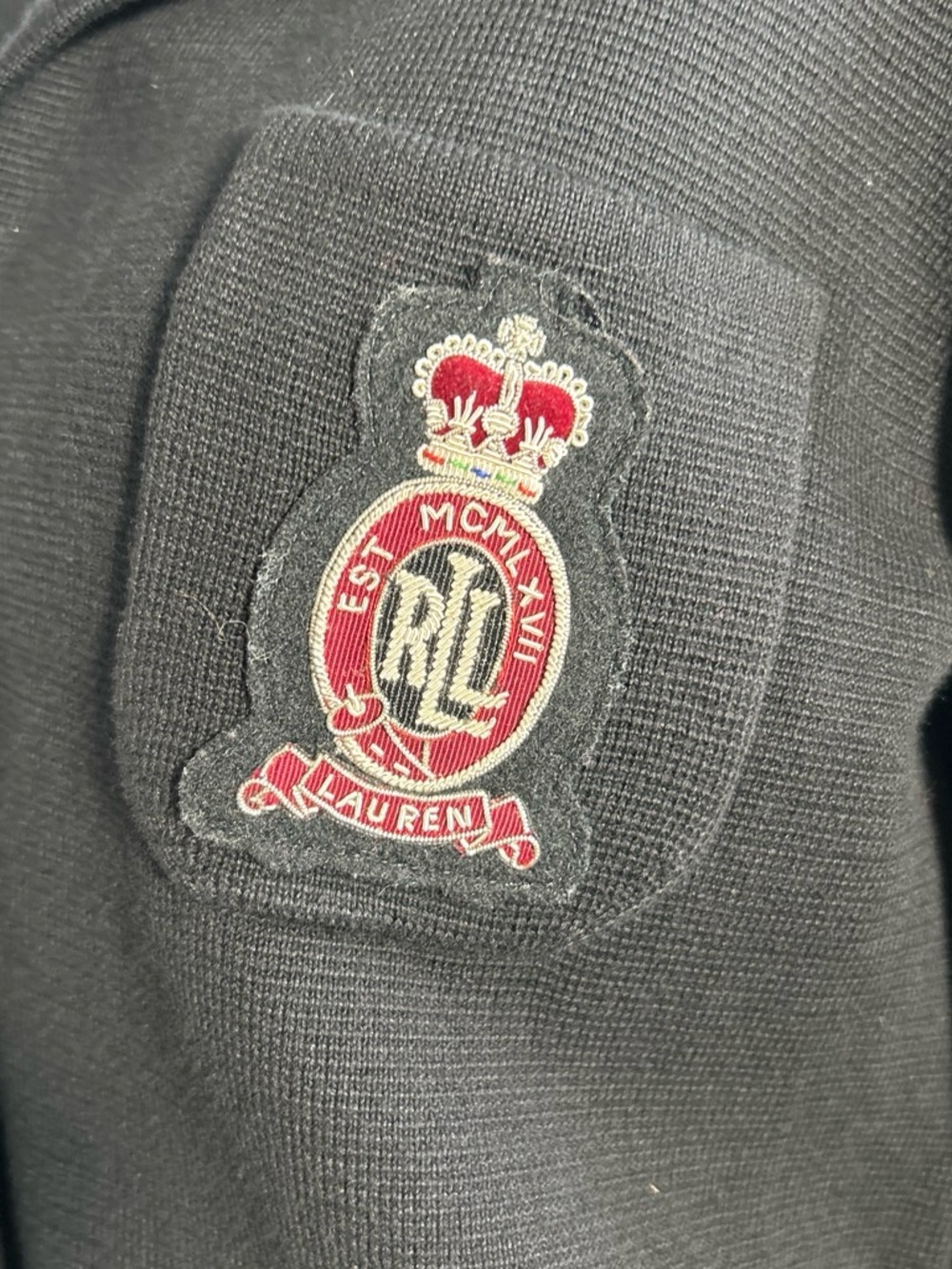 Ralph Lauren Black Knit Crest Patch Blazer - Picture 3 of 6
